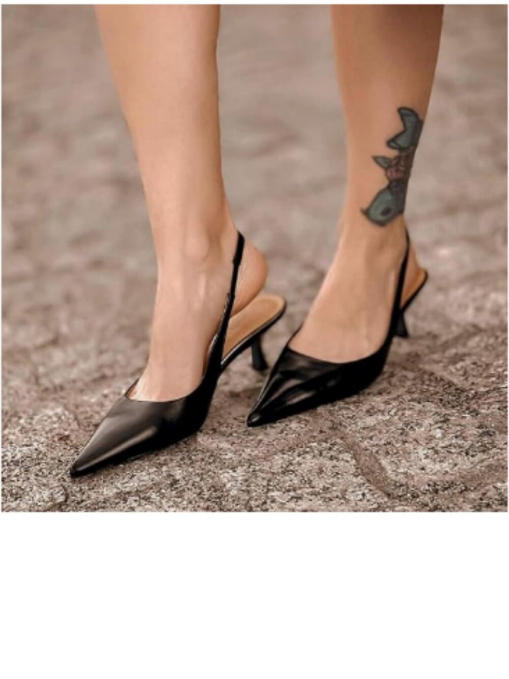 FSJ Black Kitten Heel Slingback Sandals Pointy Toe Pumps Comfortable Dress Shoes